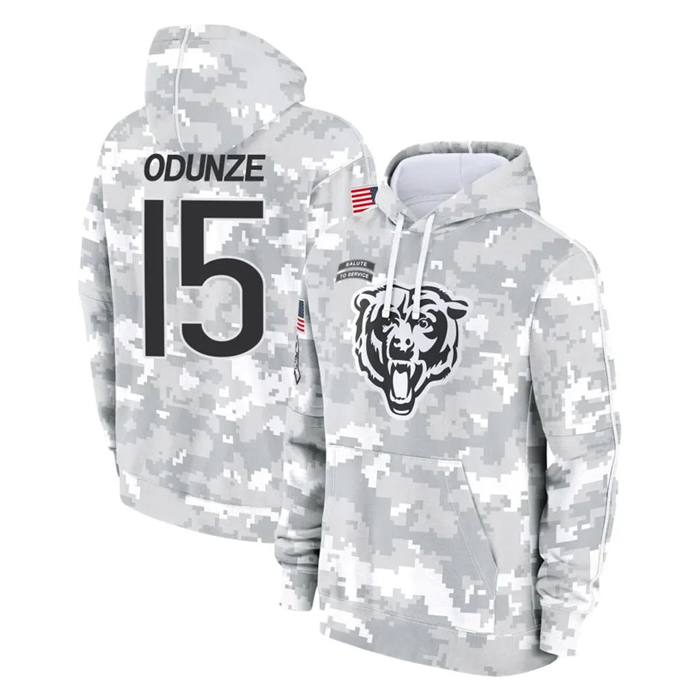 Parkc C.Bears #15 Rome Odunze Player Arctic Camo Salute to Service Pullover Hoodies Limited Stitched Jerseys