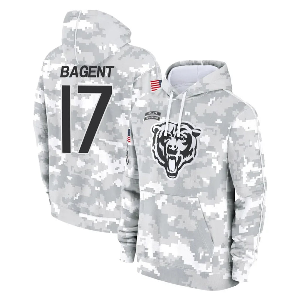 Parkc C.Bears #17 Tyson Bagent Player Arctic Camo Salute to Service Pullover Hoodies Limited Stitched Jerseys