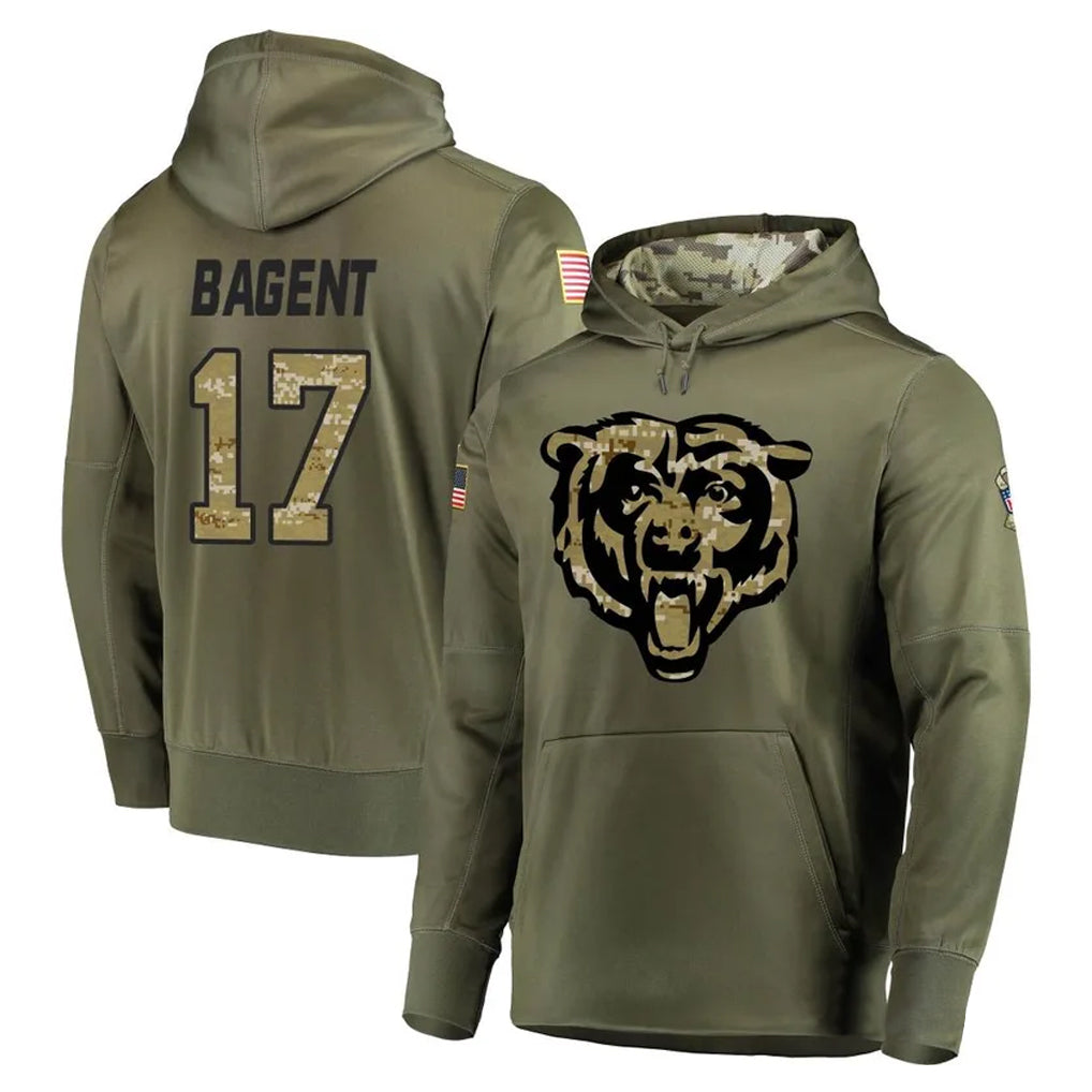 Parkc C.Bears #17 Tyson Bagent Player Olive Salute to Service Pullover Hoodies Home Game Stitched Jerseys