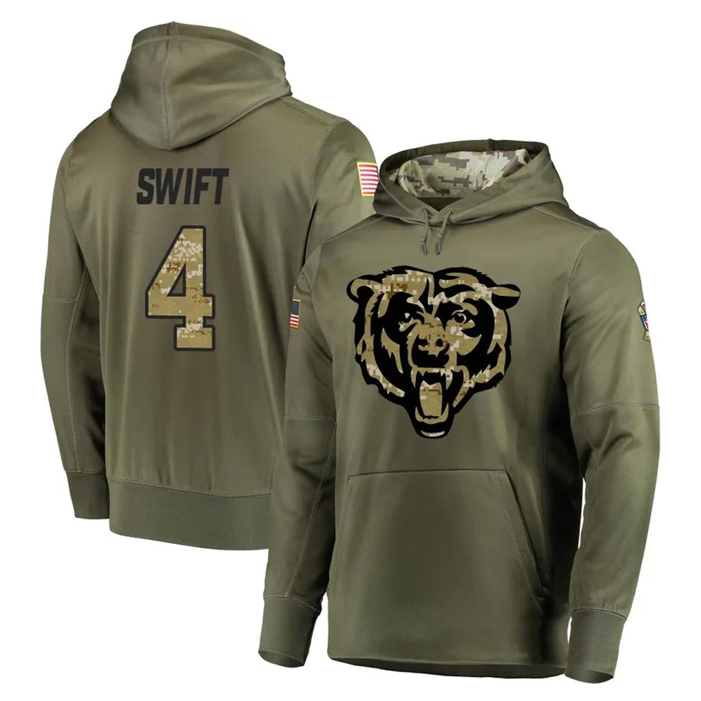 Parkc C.Bears #4 D'Andre Swift Player Olive Salute to Service Pullover Hoodies Home Game Stitched Jerseys