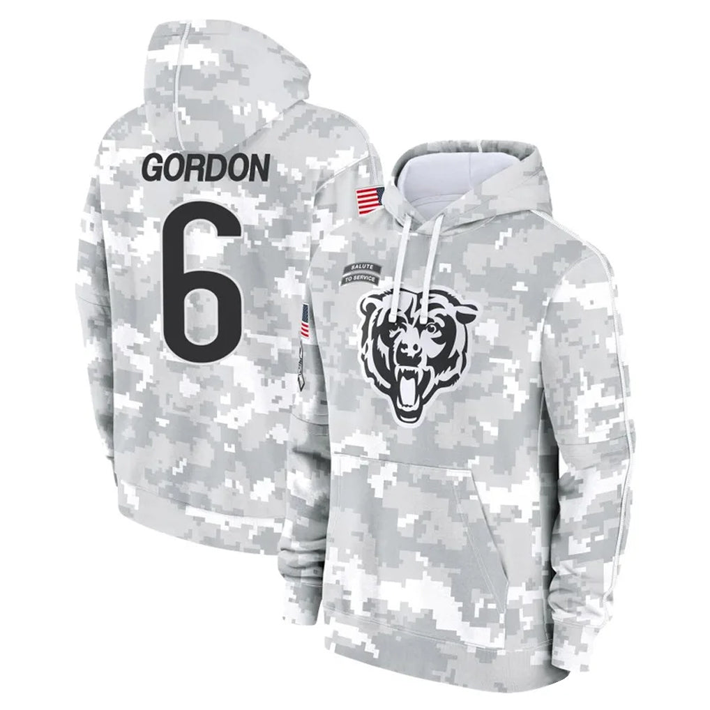 Parkc C.Bears #6 Kyler Gordon Player Arctic Camo Salute to Service Pullover Hoodies Limited Stitched Jerseys
