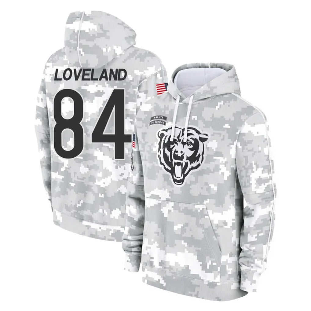Parkc C.Bears #84 Colston Loveland Player Arctic Camo Salute to Service Pullover Hoodies Limited Stitched Jerseys