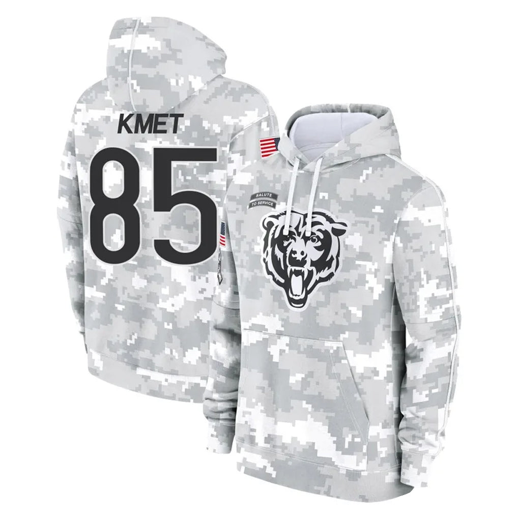 Parkc C.Bears #85 Cole Kmet Player Arctic Camo Salute to Service Pullover Hoodies Limited Stitched Jerseys