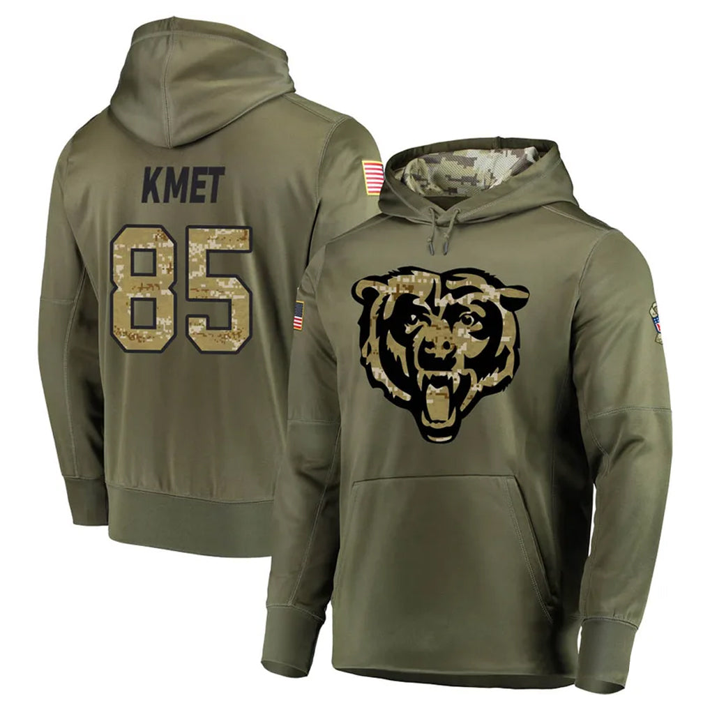 Parkc C.Bears #85 Cole Kmet Player Olive Salute to Service Pullover Hoodies Home Game Stitched Jerseys