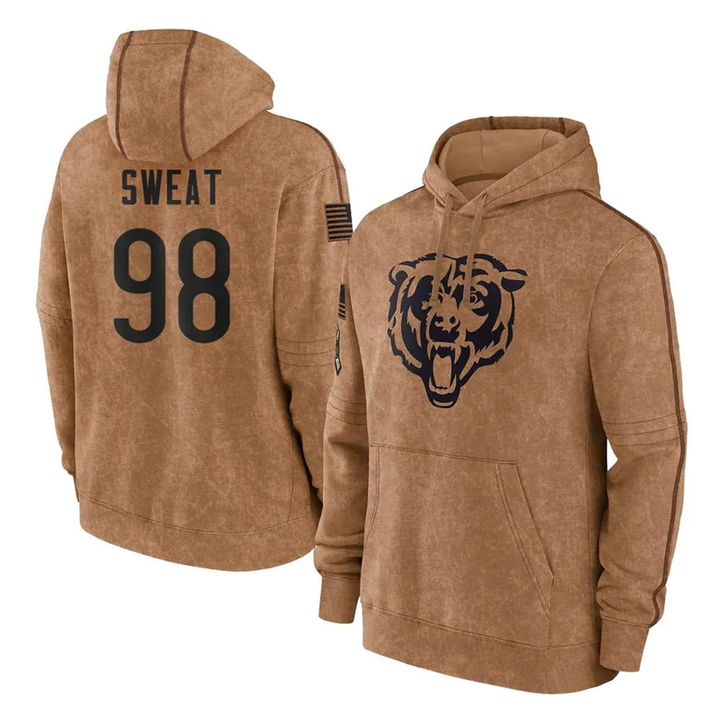 Parkc C.Bears #98 Montez Sweat Player Brown Salute to Service Pullover Hoodies Limited Stitched Jerseys
