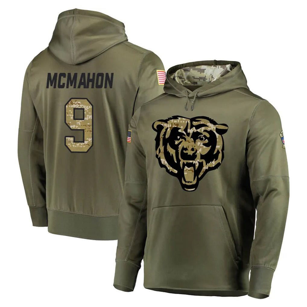 Parkc C.Bears #9 Jim McMahon Player Olive Salute to Service Pullover Hoodies Home Game Stitched Jerseys