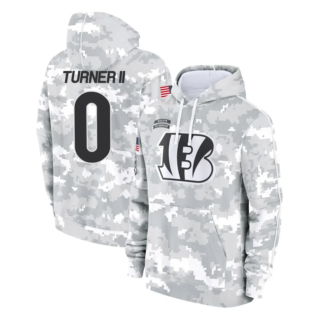 Parkc C.Bengals #0 DJ Turner II Player Arctic Camo Salute to Service Pullover Hoodie Limited Stitched Jerseys