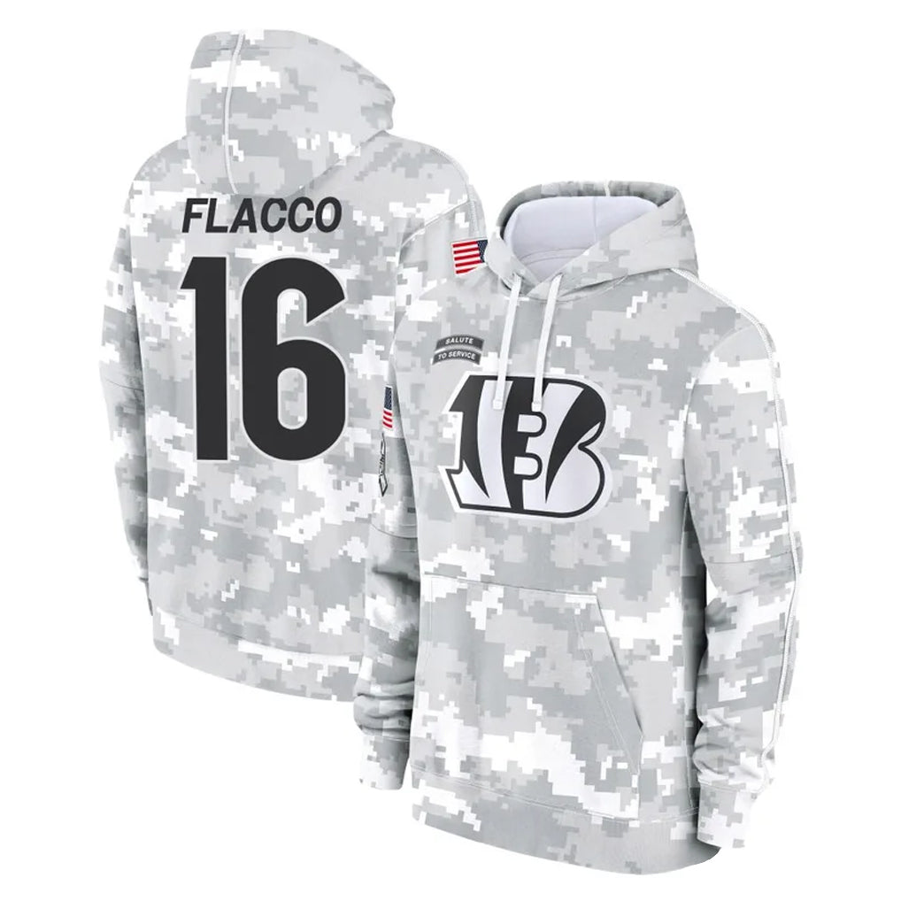 Parkc C.Bengals #16 Joe Flacco Player Arctic Camo Salute to Service Pullover Hoodie Limited Stitched Jerseys