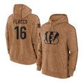 Parkc C.Bengals #16 Joe Flacco Player Brown Salute to Service Pullover Hoodie Limited Stitched Jerseys