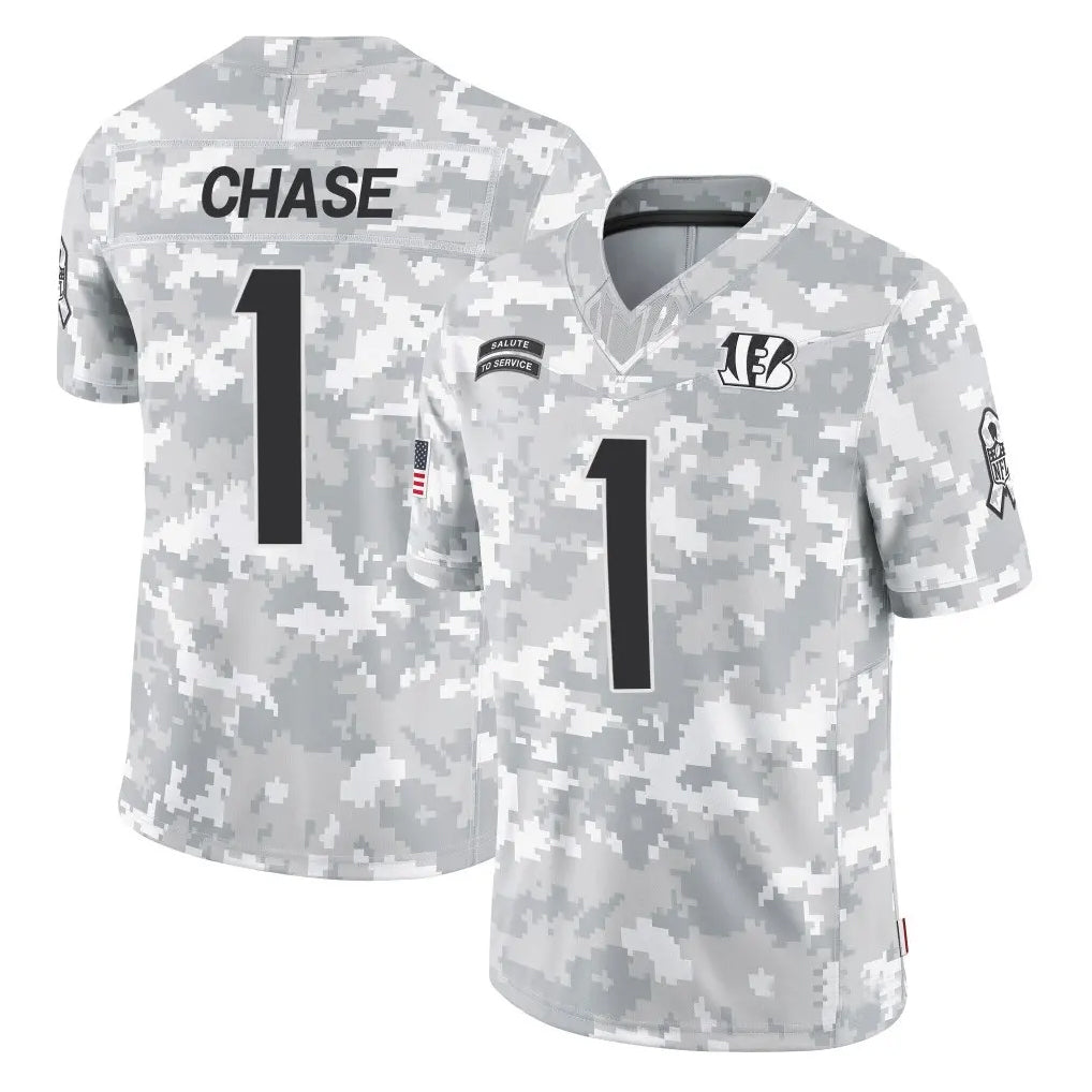 Parkc C.Bengals #1 Ja'Marr Chase Player Arctic Camo Salute to Service Limited Stitched Jerseys