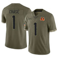 Parkc C.Bengals #1 Ja'Marr Chase Player Olive Salute to Service Limited Game Stitched Jerseys