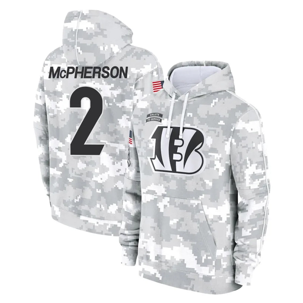 Parkc C.Bengals #2 Evan McPherson Player Arctic Camo Salute to Service Pullover Hoodie Limited Stitched Jerseys