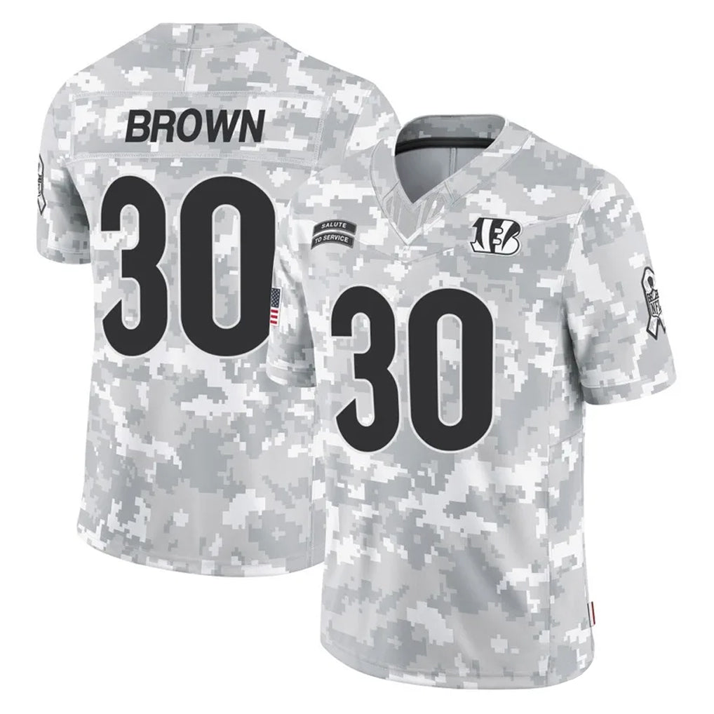 Parkc C.Bengals #30 Chase Brown Player Arctic Camo Salute to Service Limited Stitched Jerseys