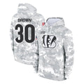 Parkc C.Bengals #30 Chase Brown Player Arctic Camo Salute to Service Pullover Hoodie Limited Stitched Jerseys