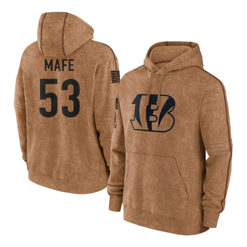 Parkc C.Bengals #53 Boye Mafe Player Brown Salute to Service Pullover Hoodie Limited Stitched Jerseys