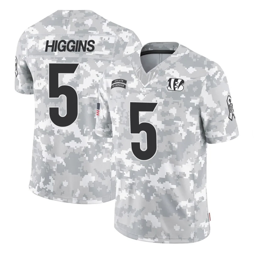 Parkc C.Bengals #5 Tee Higgins Player Arctic Camo Salute to Service Limited Stitched Jerseys