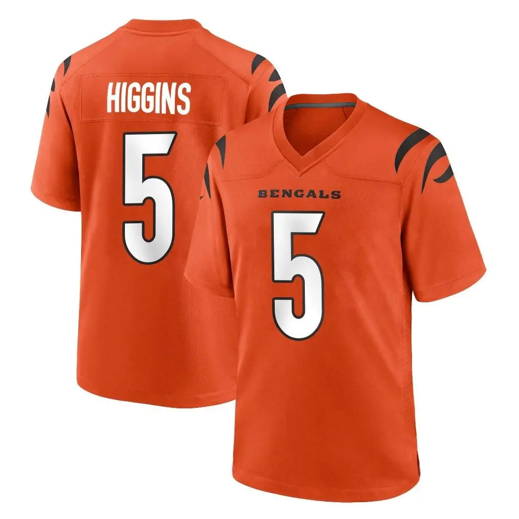 Parkc C.Bengals #5 Tee Higgins Player Orange Home Game Stitched Jerseys