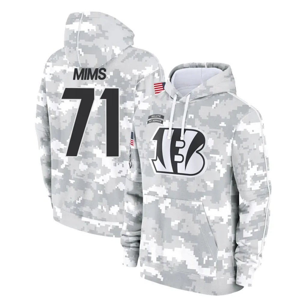 Parkc C.Bengals #71 Amarius Mims Player Arctic Camo Salute to Service Pullover Hoodie Limited Stitched Jerseys