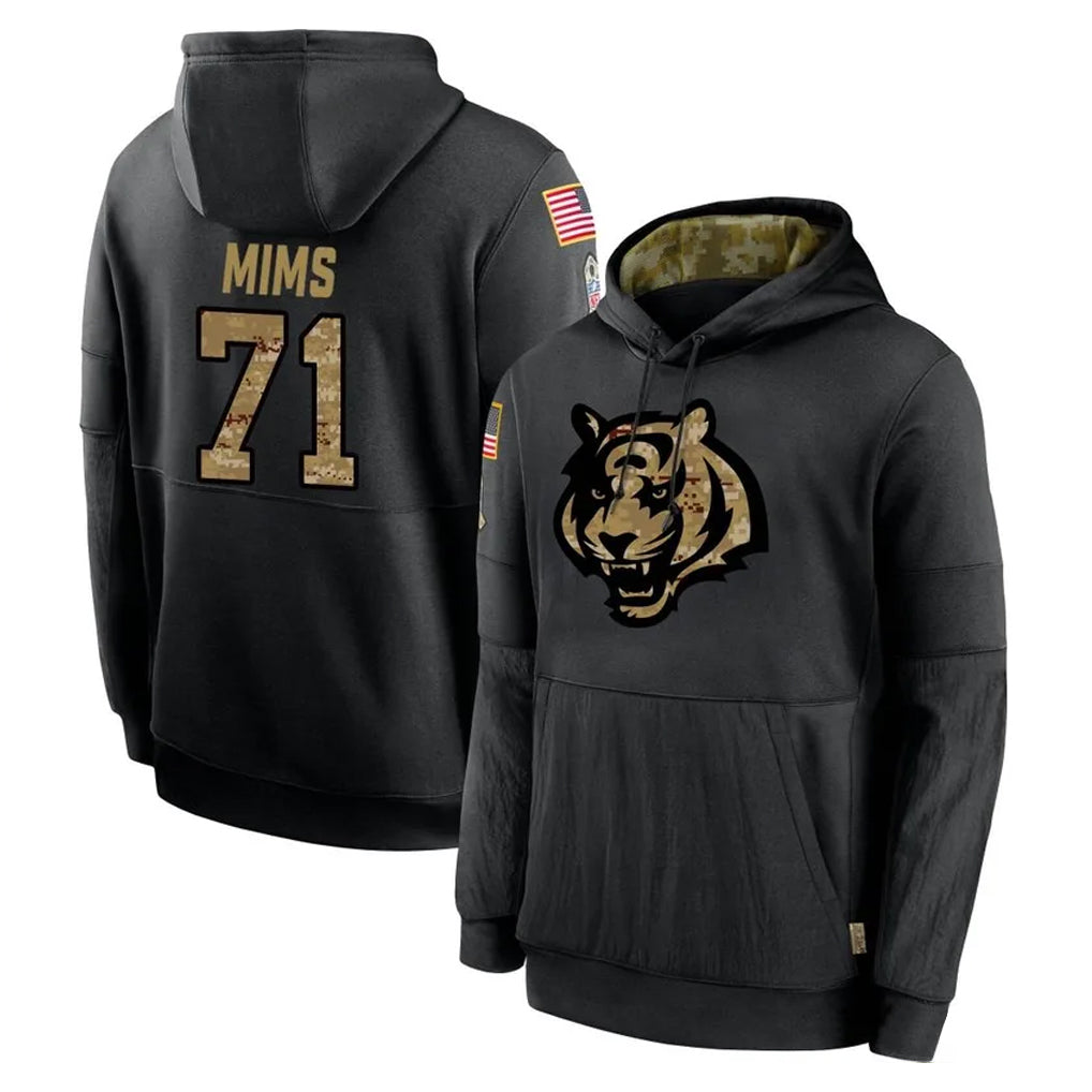 Parkc C.Bengals #71 Amarius Mims Player Black Salute to Service Pullover Hoodies Limited Stitched Jerseys