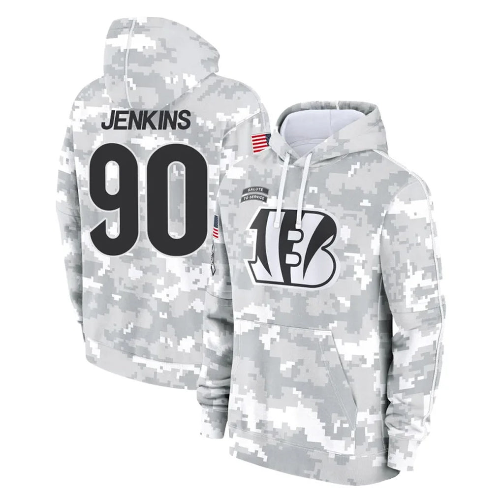 Parkc C.Bengals #90 Kris Jenkins Jr Player Arctic Camo Salute to Service Pullover Hoodie Limited Stitched Jerseys