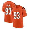 Parkc C.Bengals #93 Jonathan Allen Player Orange Home Game Stitched Jerseys