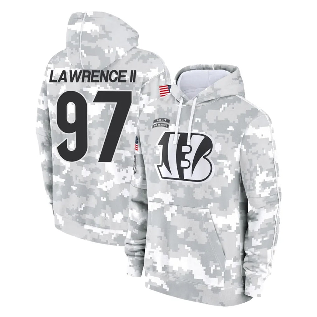 Parkc C.Bengals #97 Dexter Lawrence II Player Arctic Camo Salute to Service Pullover Hoodie Limited Stitched Jerseys