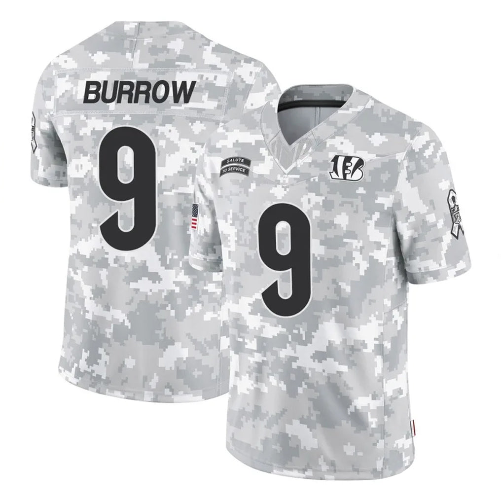 Parkc C.Bengals #9 Joe Burrow Player Arctic Camo Salute to Service Limited Stitched Jerseys