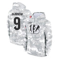 Parkc C.Bengals #9 Joe Burrow Player Arctic Camo Salute to Service Pullover Hoodie Limited Stitched Jerseys