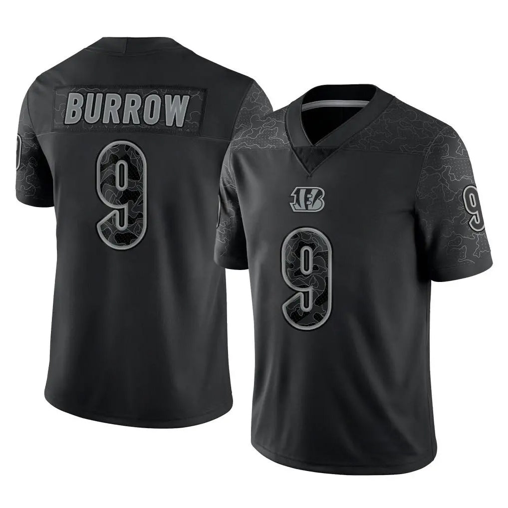 Parkc C.Bengals #9 Joe Burrow Player Black Reflective Limited Game Stitched Jerseys