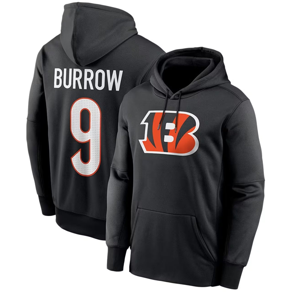 Parkc C.Bengals #9 Joe Burrow Player Black Salute to Service Pullover Hoodies Game Stitched Jerseys