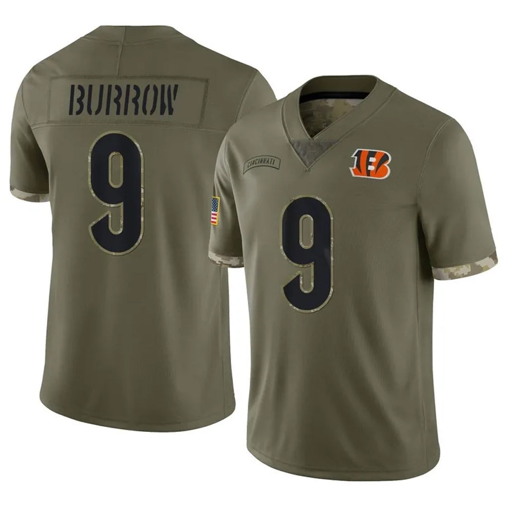 Parkc C.Bengals #9 Joe Burrow Player Olive Salute to Service Limited Game Stitched Jerseys