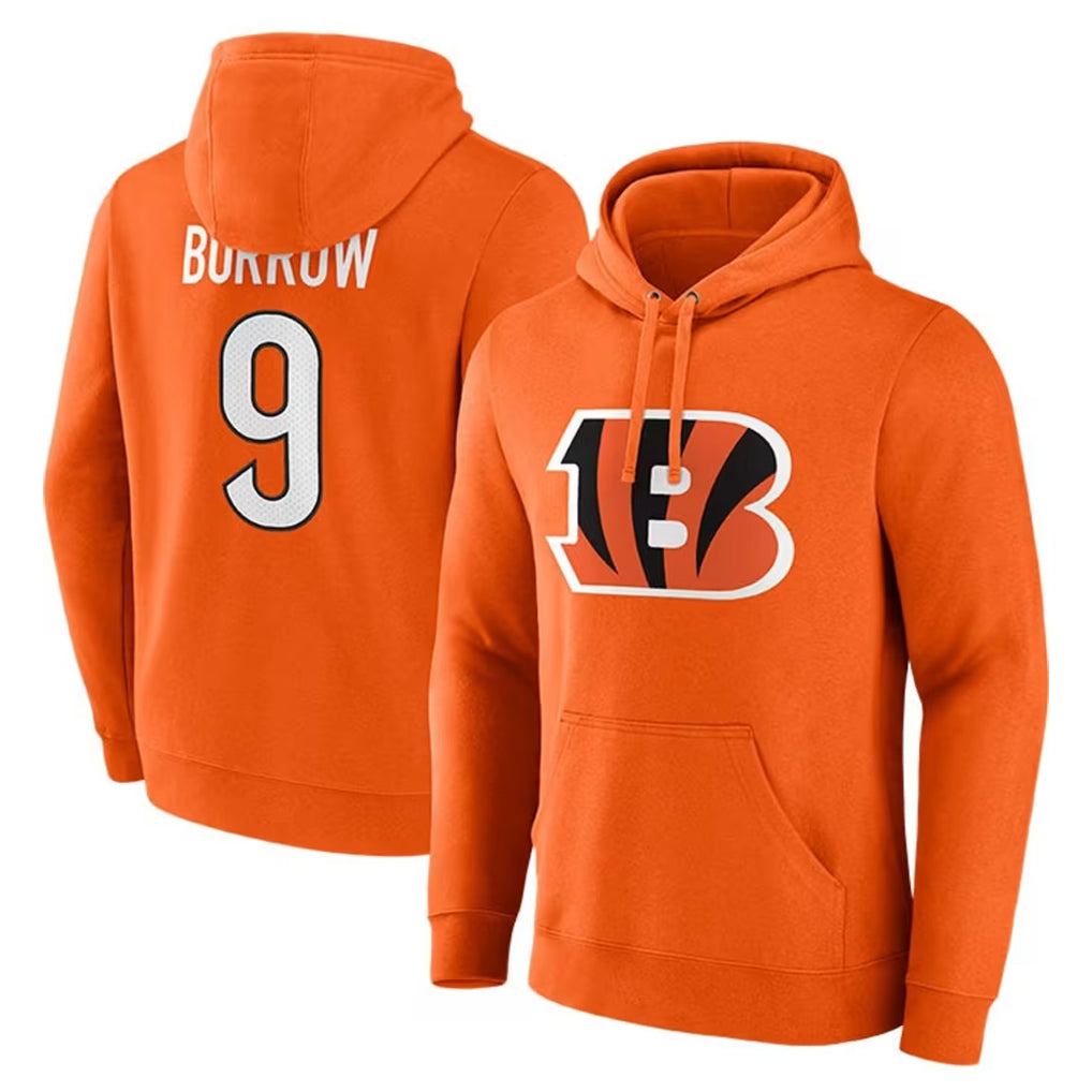 Parkc C.Bengals #9 Joe Burrow Player Orange Salute to Service Pullover Hoodie Limited Stitched Jerseys