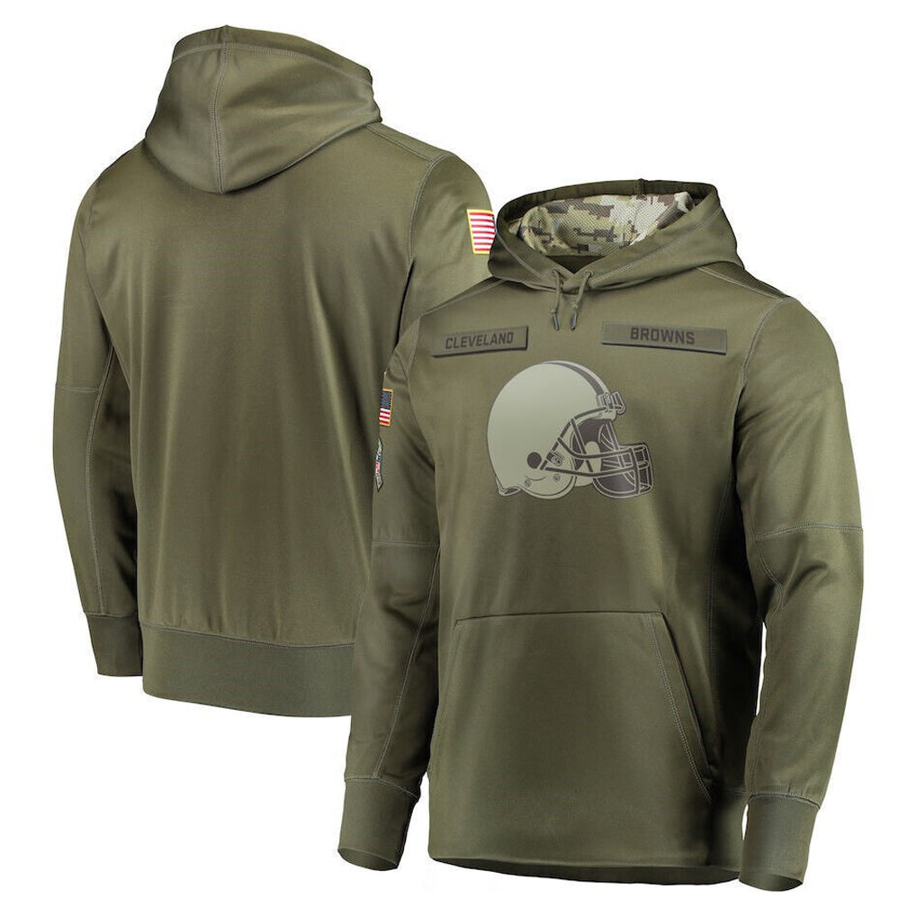 Parkc C.Browns Olive Salute to Service Pullover Hoodies Home Game Blank Player Stitched Jerseys
