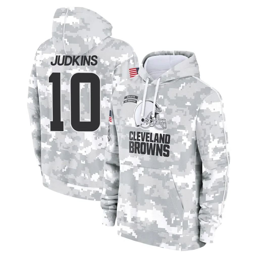 Parkc C.Browns #10 Quinshon Judkins Player Arctic Camo Salute to Service Hoodies Limited Game Stitched Jerseys
