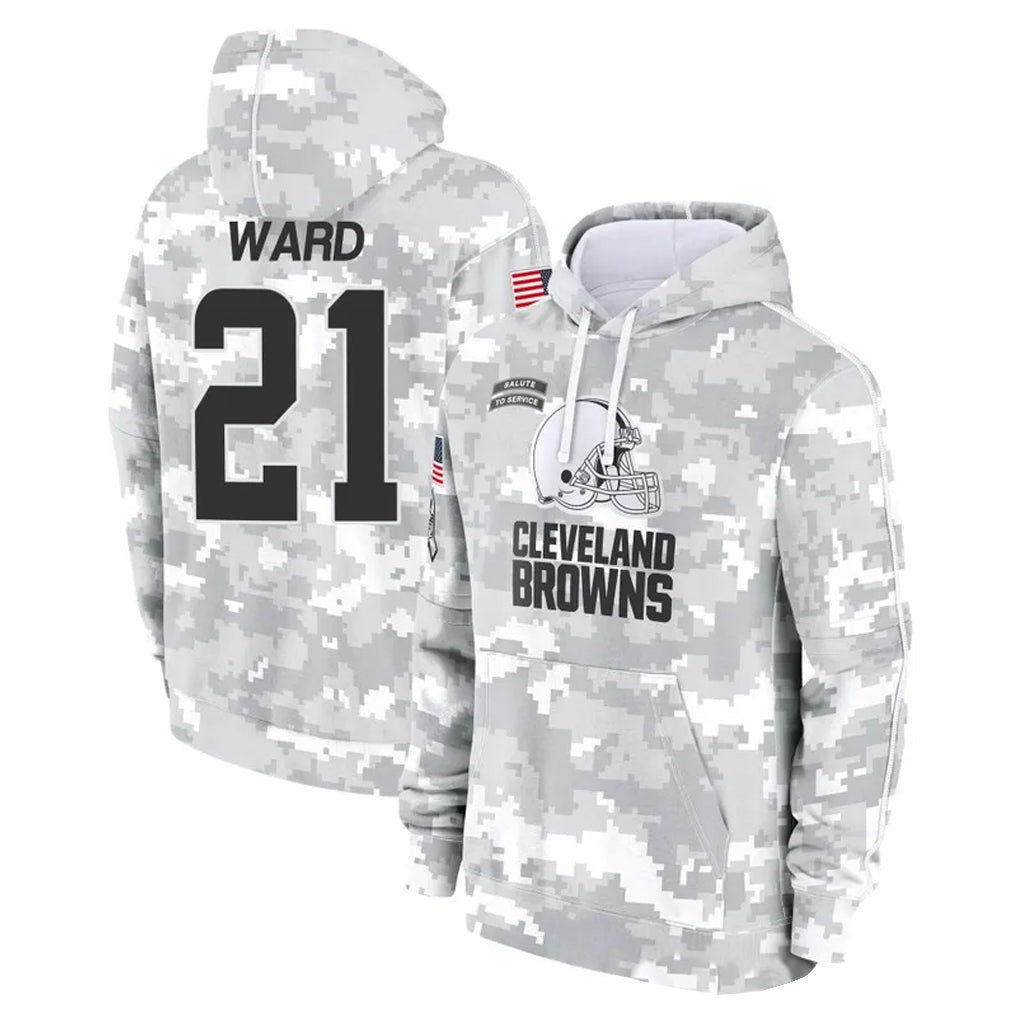 Parkc C.Browns #21 Denzel Ward Player Arctic Camo Salute to Service Hoodies Limited Game Stitched Jerseys
