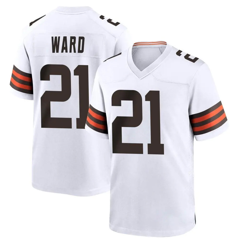 Parkc C.Browns #21 Denzel Ward Player White Home Game Stitched Jerseys