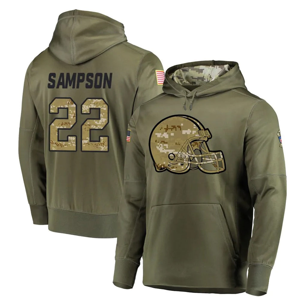 Parkc C.Browns #22 Dylan Sampson Player Olive Salute to Service Pullover Hoodies Home Game Stitched Jerseys