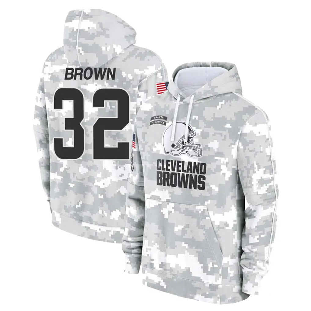 Parkc C.Browns #32 Jim Brown Player Arctic Camo Salute to Service Hoodies Limited Game Stitched Jerseys