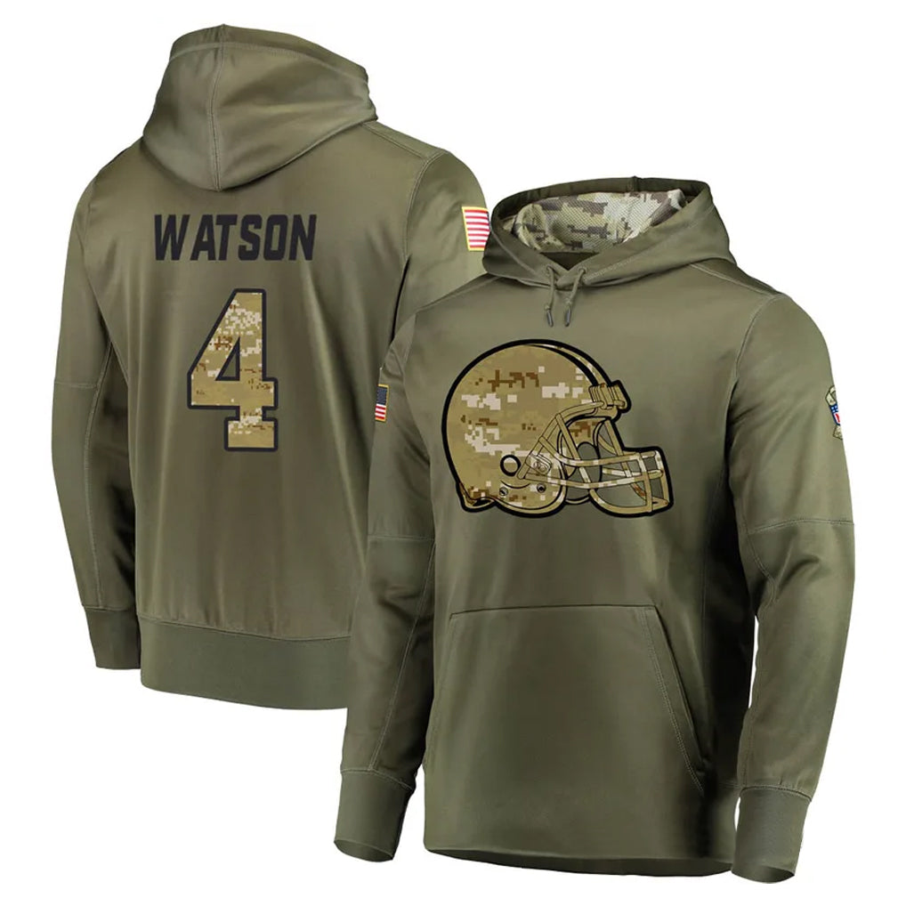 Parkc C.Browns #4 Deshaun Watson Player Olive Salute to Service Pullover Hoodies Home Game Stitched Jerseys