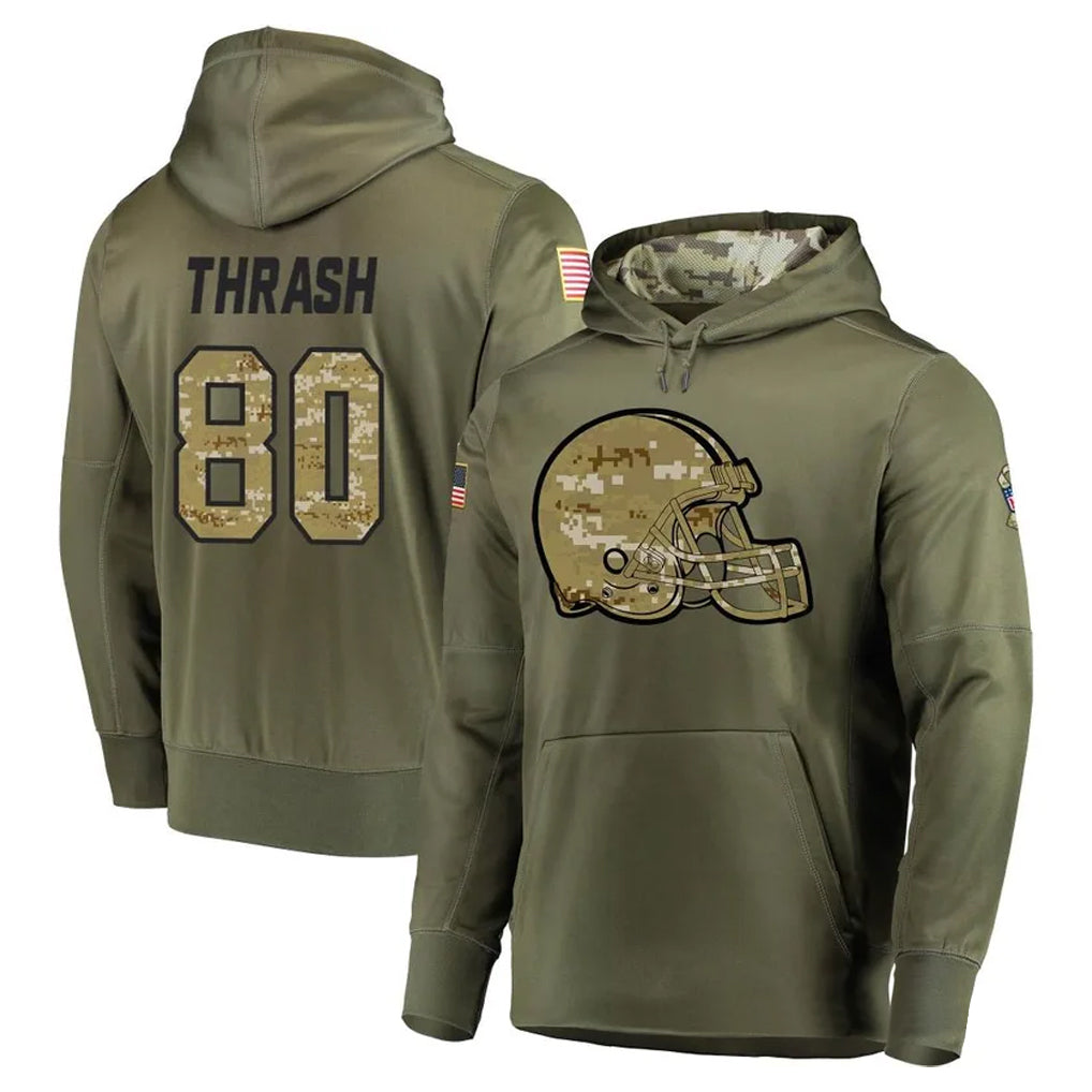 Parkc C.Browns #80 Jamari Thrash Player Olive Salute to Service Pullover Hoodies Home Game Stitched Jerseys