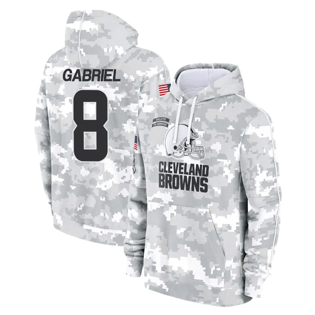 Parkc C.Browns #8 Dillon Gabriel Player Arctic Camo Salute to Service Hoodies Limited Game Stitched Jerseys