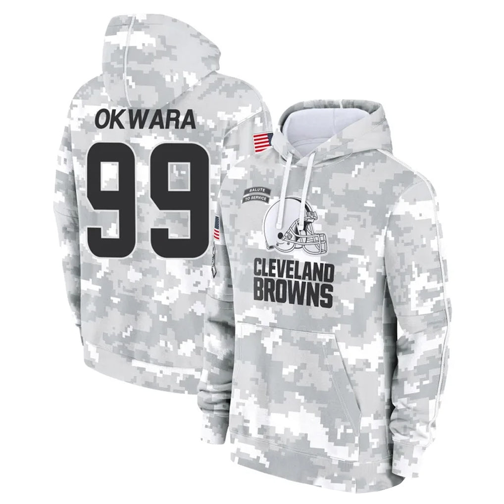 Parkc C.Browns #99 Julian Okwara Player Arctic Camo Salute to Service Hoodies Limited Game Stitched Jerseys