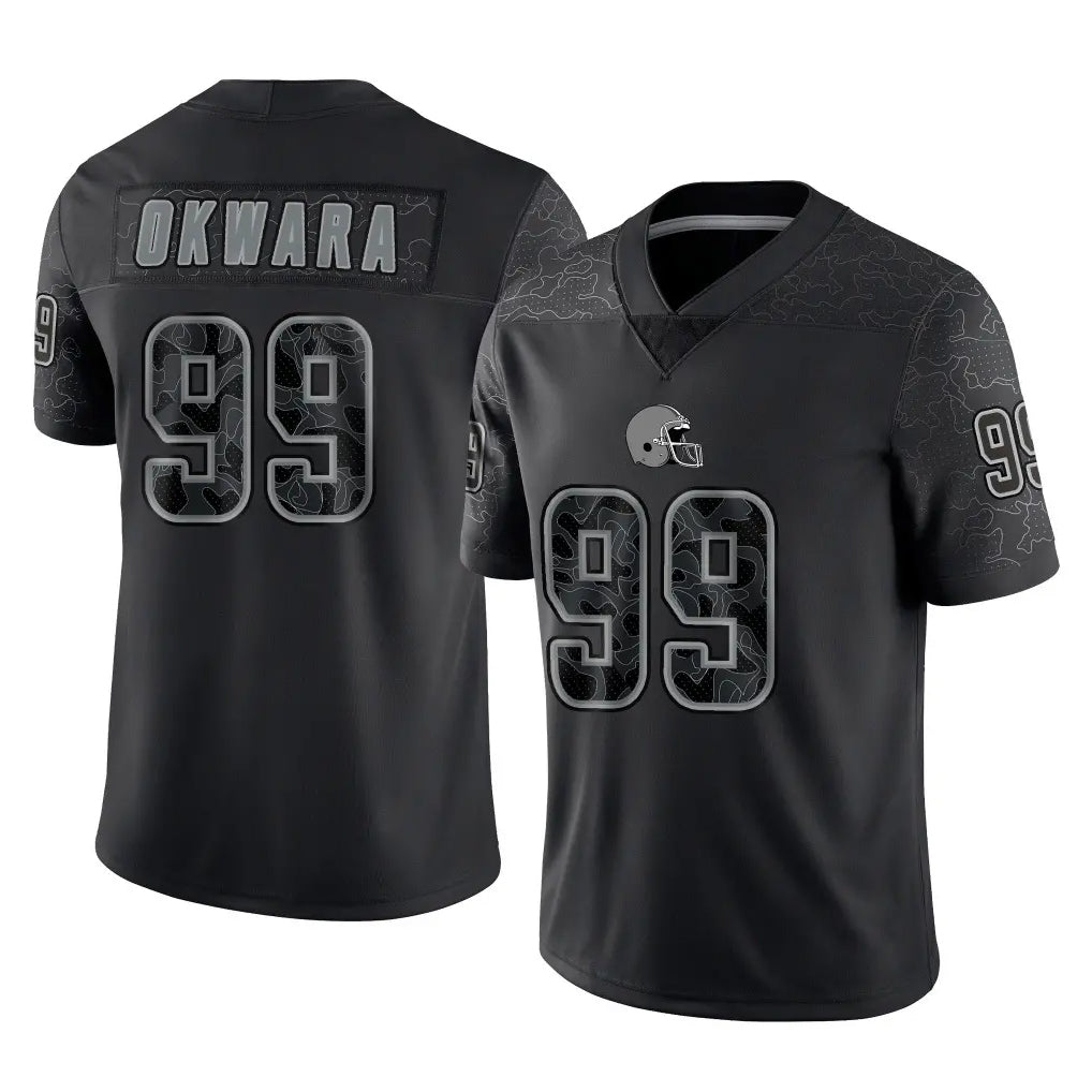 Parkc C.Browns #99 Julian Okwara Player Black Reflective Home Game Stitched Jerseys