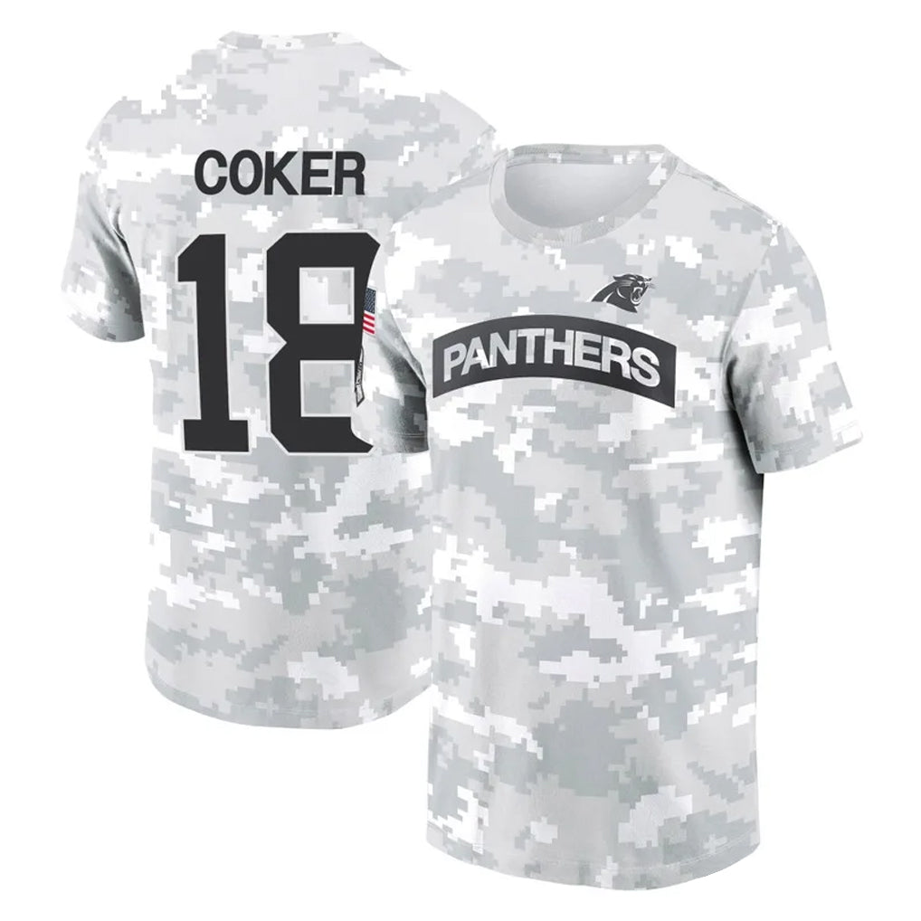 Parkc C.Panthers #18 Jalen Coker Player Arctic Camo Salute to Service T-Shirt Hoodies Stitched Jerseys