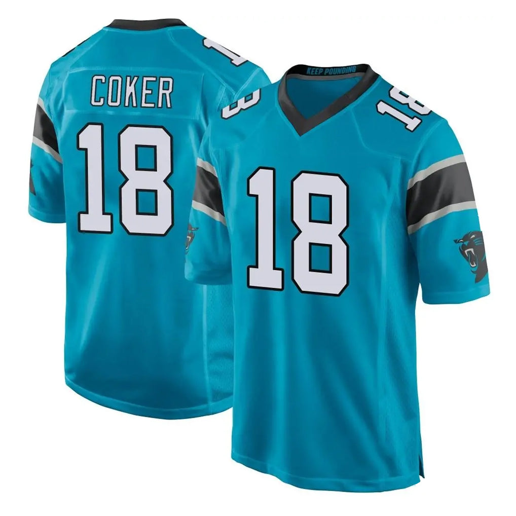 Parkc C.Panthers #18 Jalen Coker Player Blue Game Stitched Jerseys