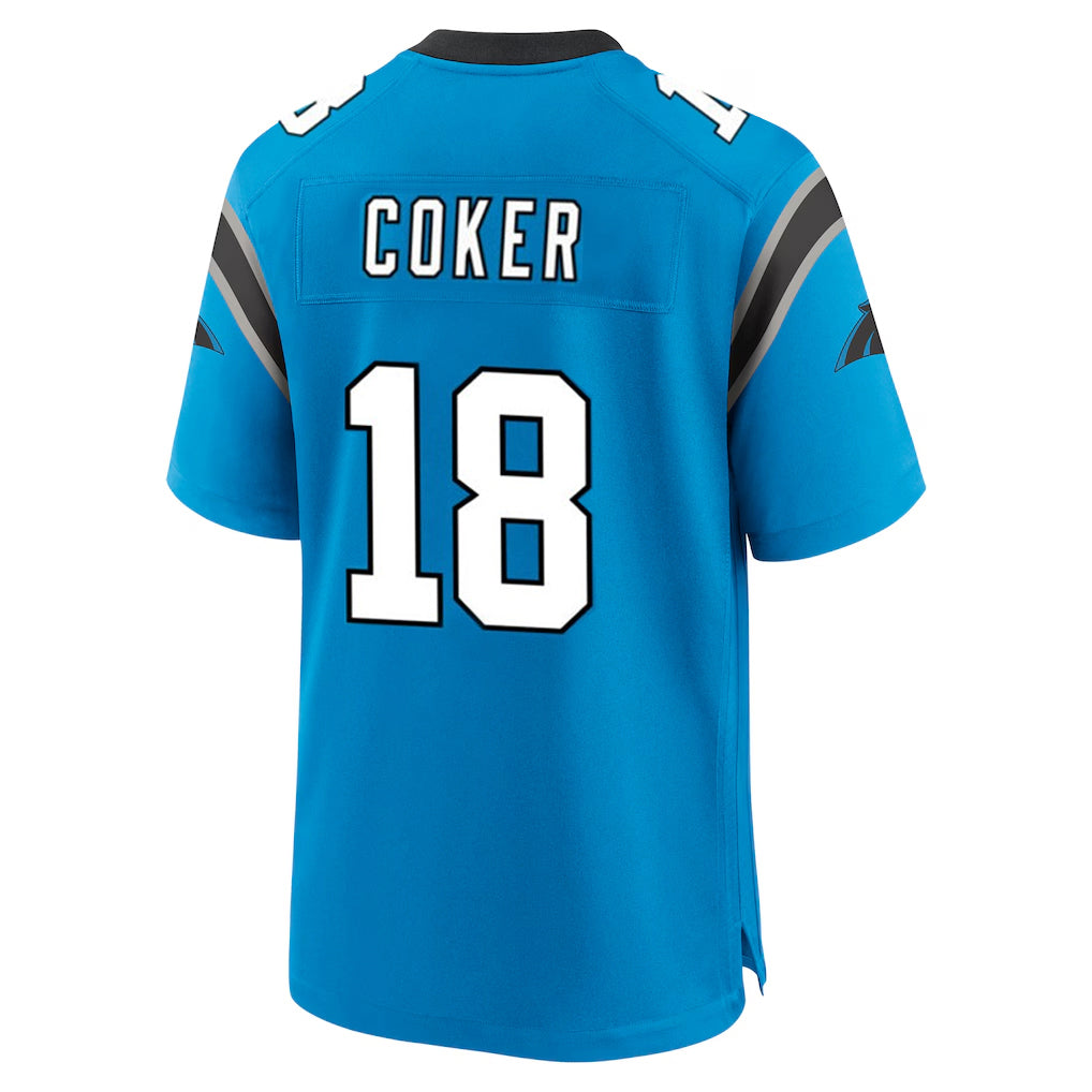 Parkc C.Panthers #18 Jalen Coker Player Blue Home Game Stitched Jerseys