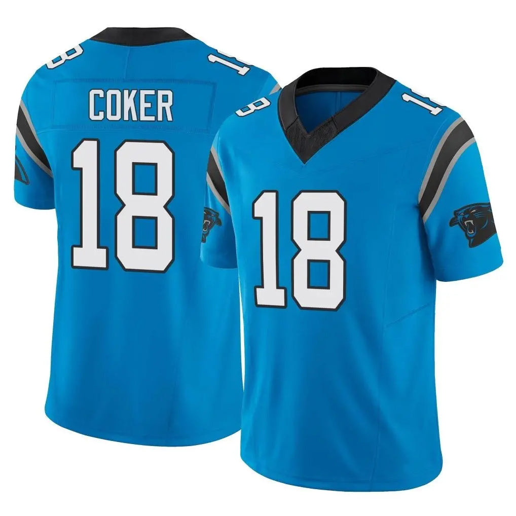 Parkc C.Panthers #18 Jalen Coker Player Blue Vapor F.U.S.E. Limited Home Game Stitched Jerseys