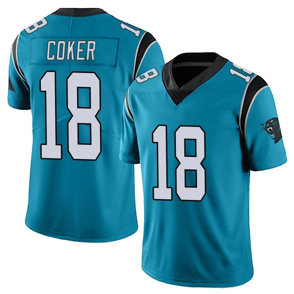 Parkc C.Panthers #18 Jalen Coker Player Blue Vapor Untouchable Limited Game Stitched Jerseys