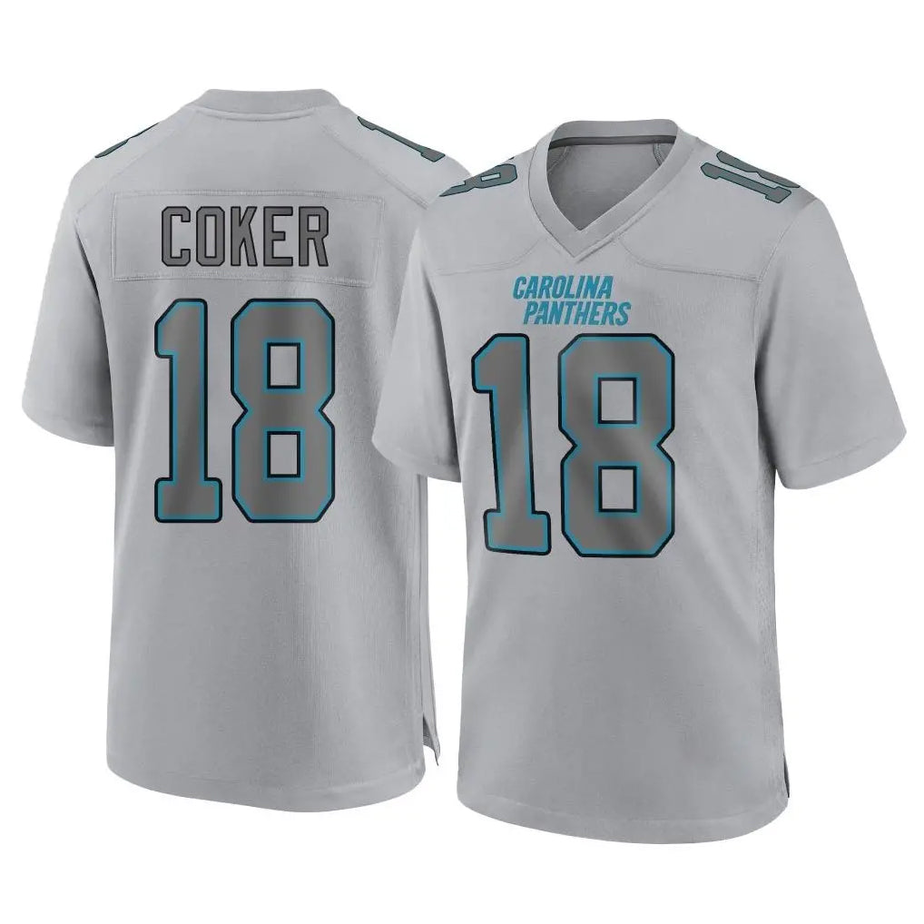 Parkc C.Panthers #18 Jalen Coker Player Gray Atmosphere Fashion Game Stitched Jerseys