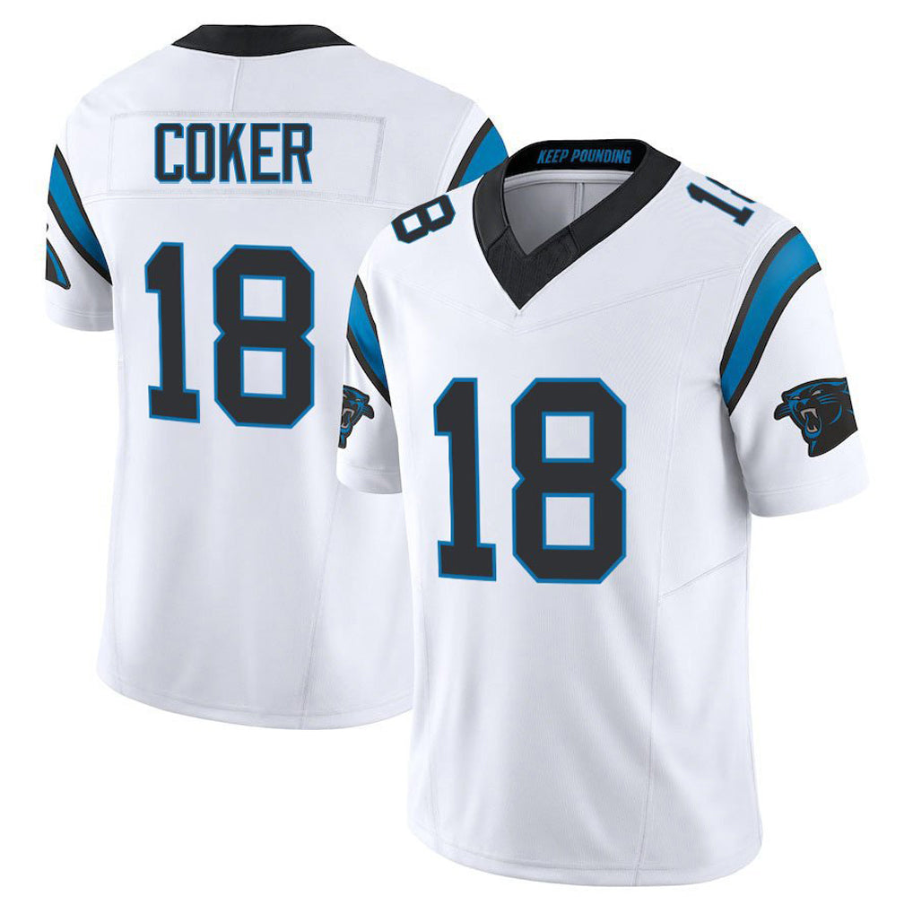 Parkc C.Panthers #18 Jalen Coker Player White Vapor F.U.S.E. Limited Home Game Stitched Jerseys